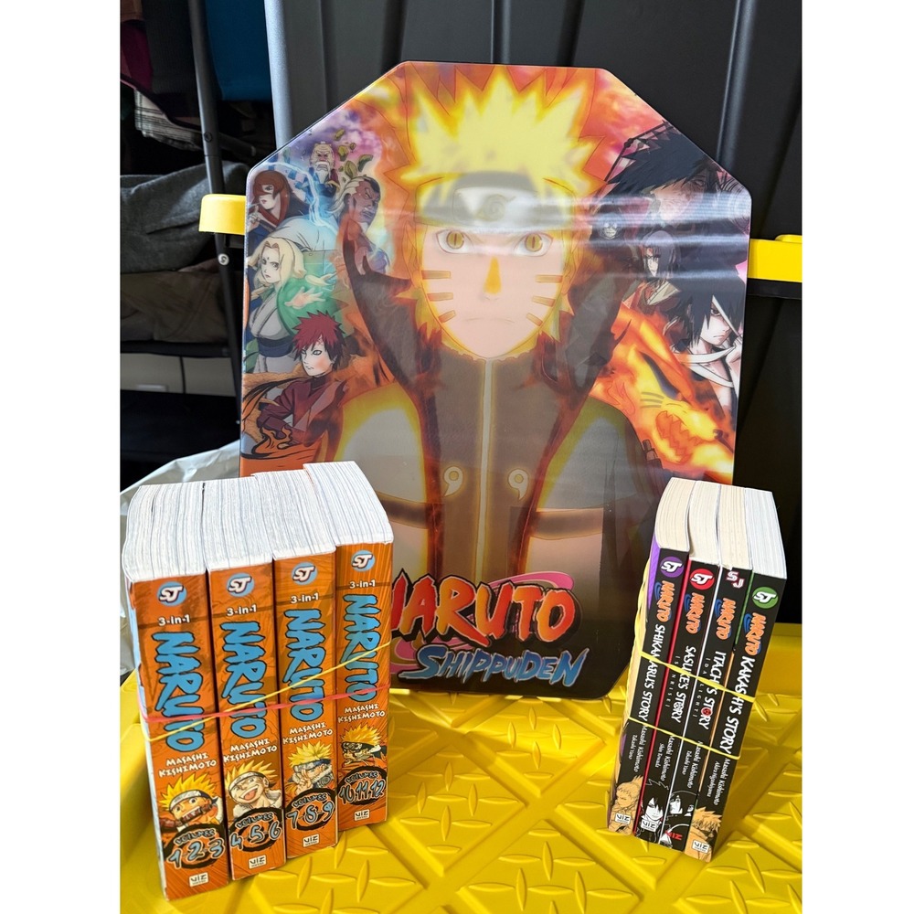 Naruto Shippuden Manga 3-in-1 Vol 1-12 Light Novels & 3D Lenticular Poster Lot